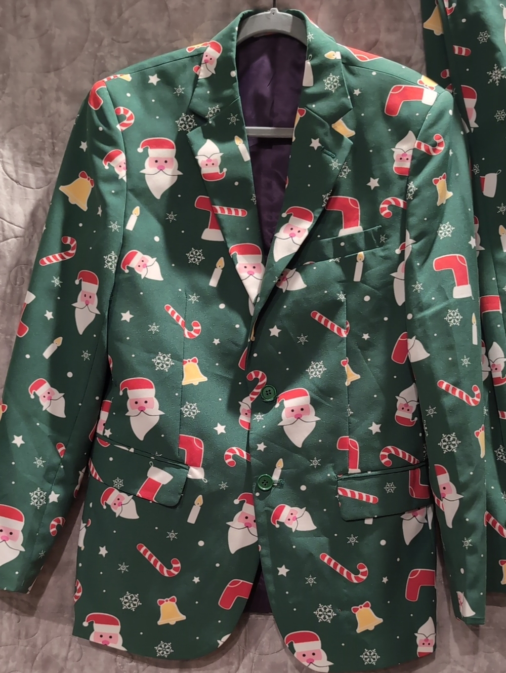 Festive Green Opposuits Santa Print Blazer & Matching Panta
